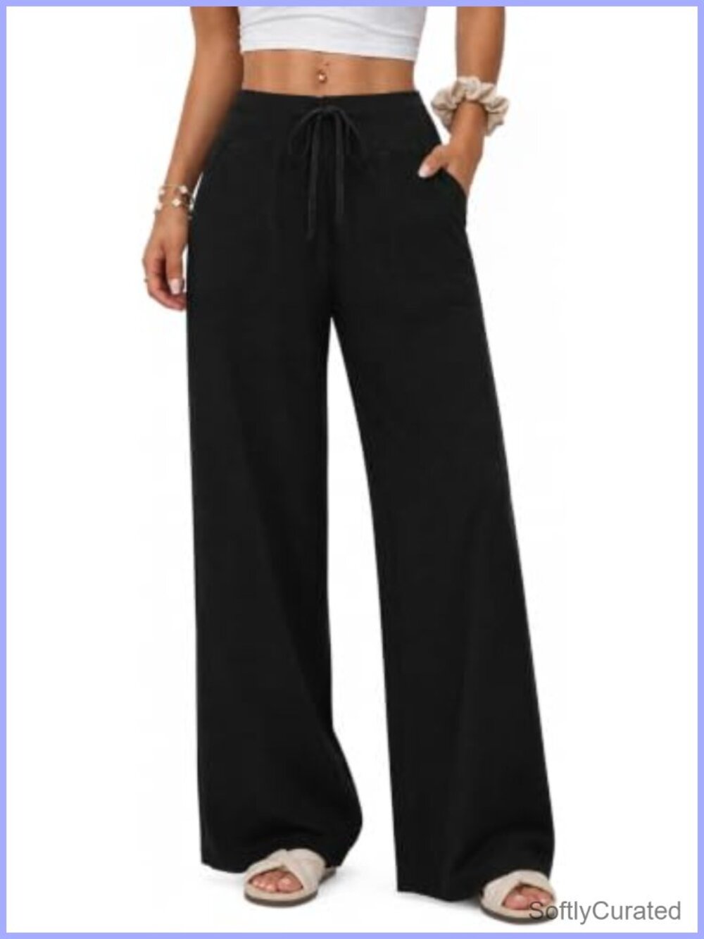 ZOOSIXX Wide Leg Capri Pants High Waisted Drawstring Pockets